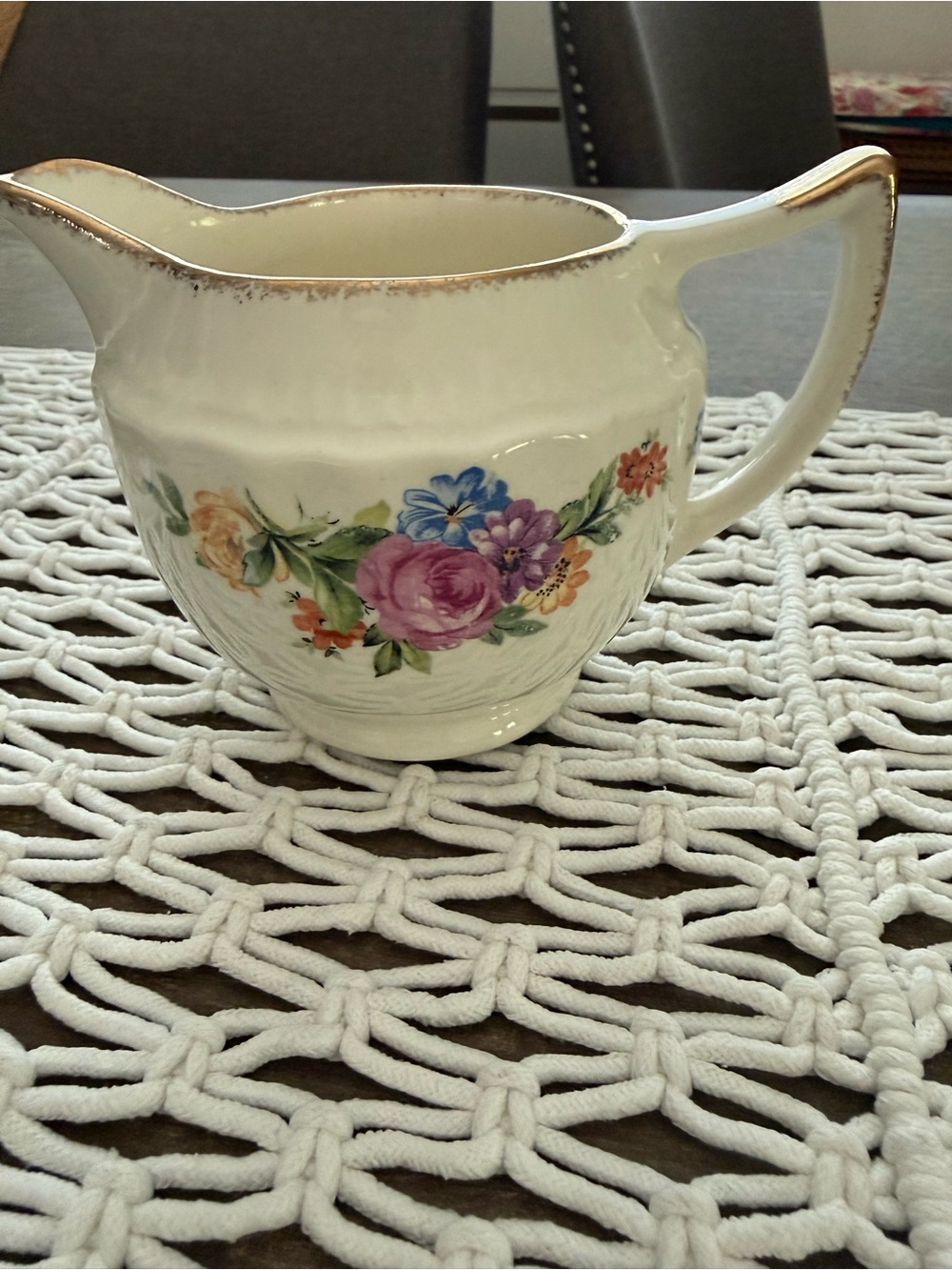 Vintage Swinnertons Luxor Ivory Floral Creamer Pitcher Staffordshire England